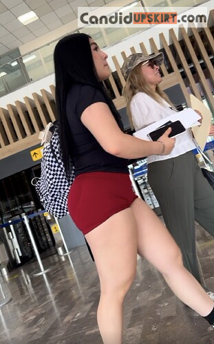 Thick Asian in Tight Red Shorts at the Airport - Photo 1