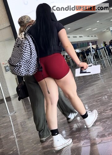 Thick Asian in Tight Red Shorts at the Airport - Photo 6
